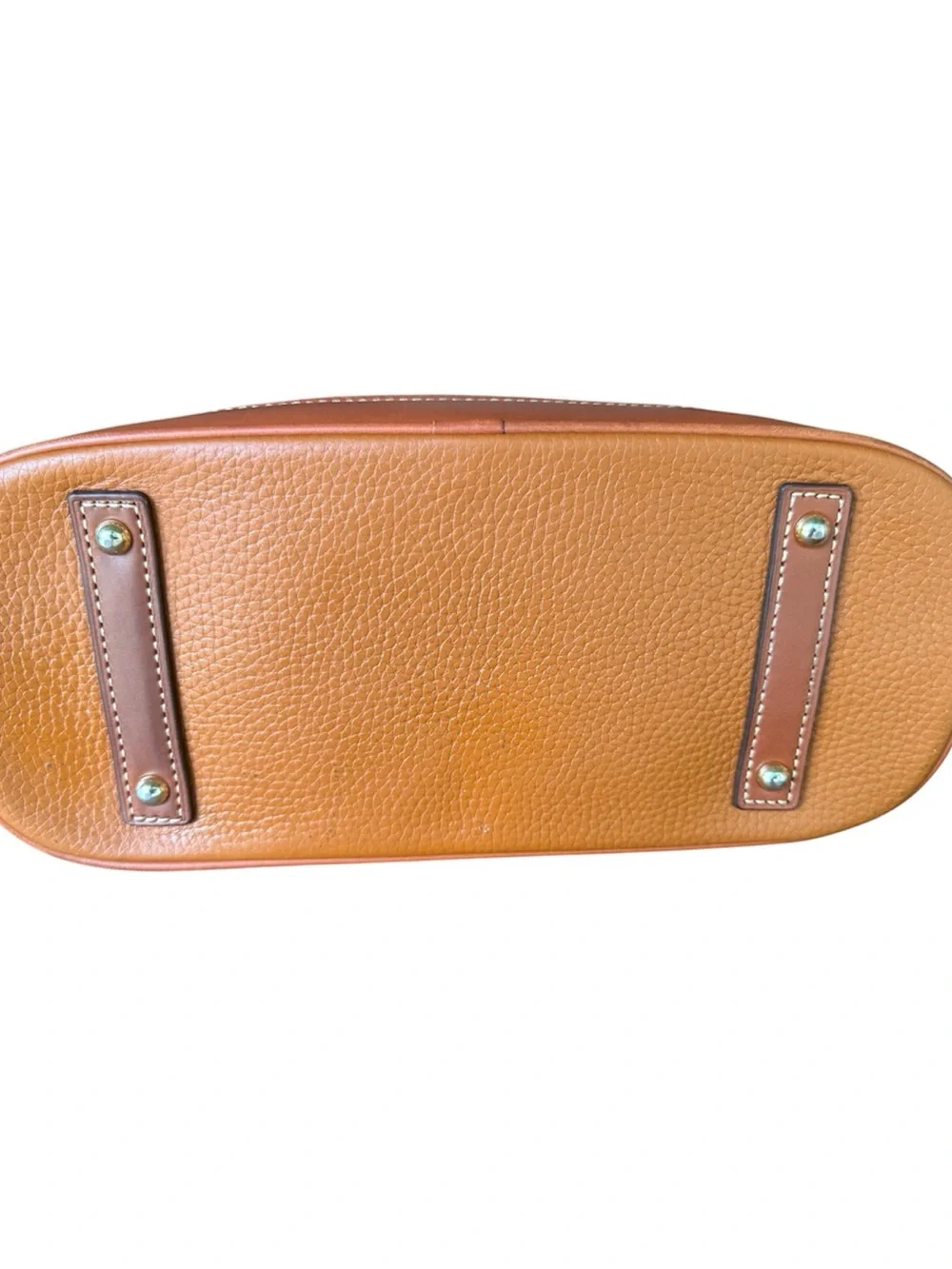 Dooney & Bourke Cognac Pebbled Leather Satchel with Crossbody Strap Dome Zip Zip